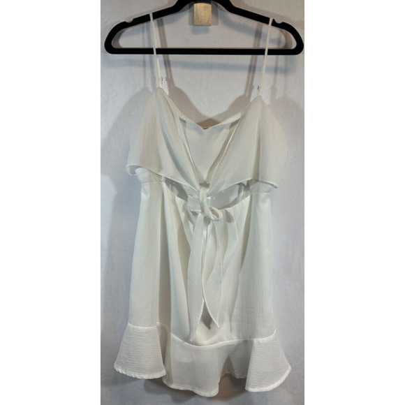 Hello Molly Dress White - Size L Cut Out Tie Front Spaghetti strap ruffle E4 + - Picture 1 of 7